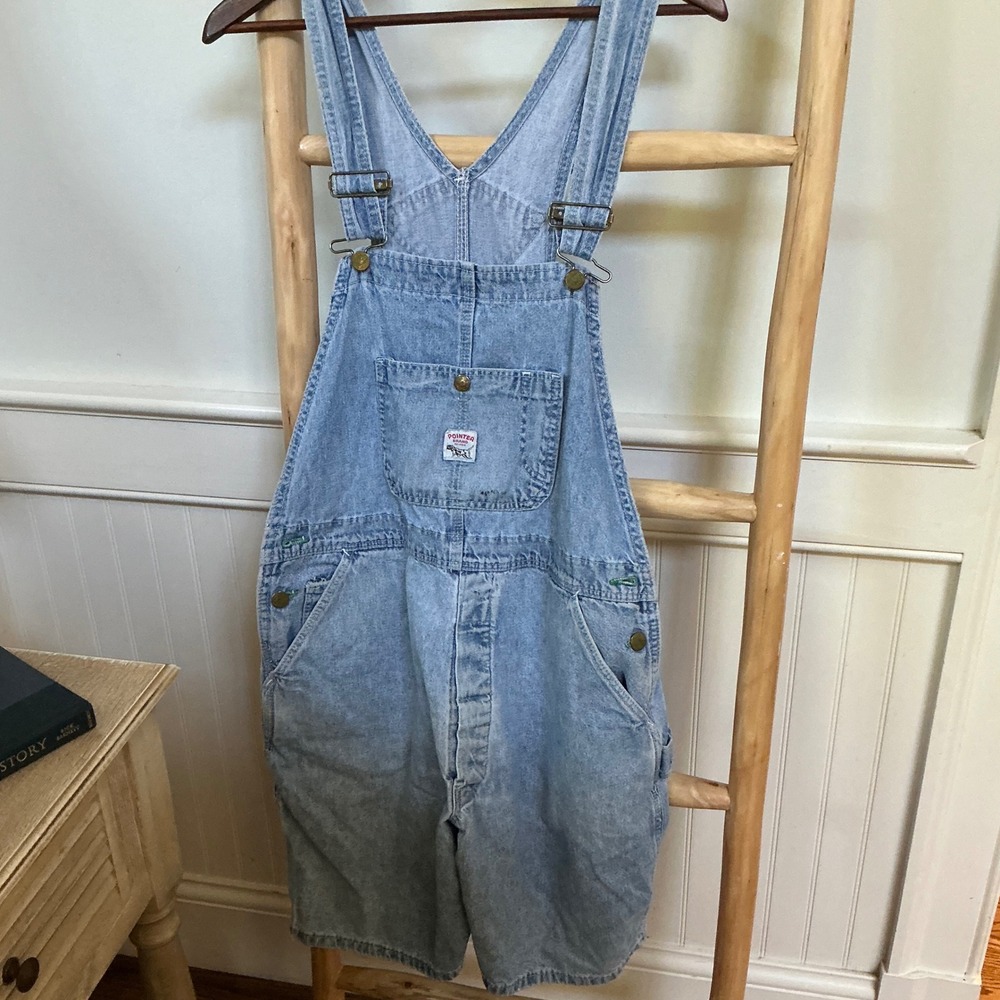 Pointer Brand Light Wash Denim Overalls Shorts Vintage 90s Workwear Shortalls 36